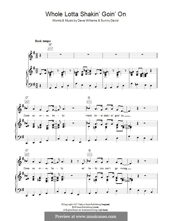 Whole Lotta Shakin' (Jerry Lee Lewis): For voice and piano (or guitar) by Dave Williams, Sunny David