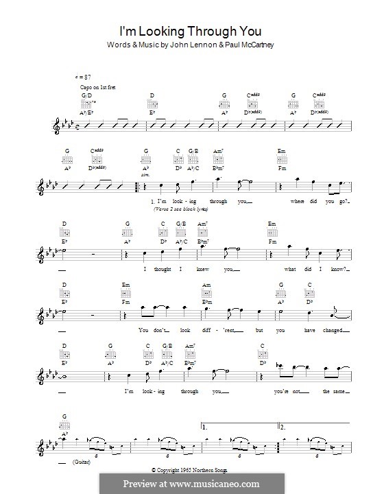 I'm Looking Through You (The Beatles): Melody line, lyrics and chords by John Lennon, Paul McCartney