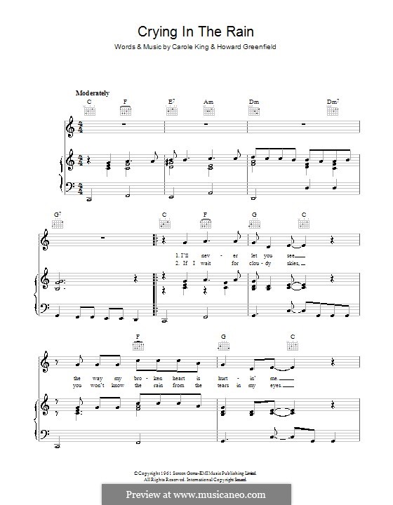 Crying in the Rain (The Everly Brothers): For voice and piano (or guitar) by Carole King, Howard Greenfield