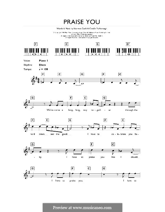 Praise You (Fatboy Slim): For keyboard by Norman Cook, Camille Yarborough