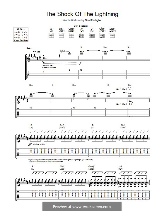 The Shock of the Lightning (Oasis): For guitar with tab by Noel Gallagher