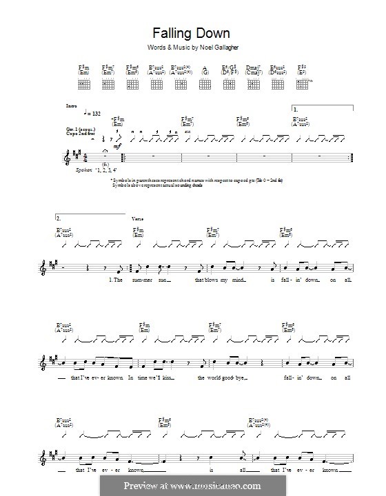 Falling Down (Oasis): For guitar with tab by Noel Gallagher