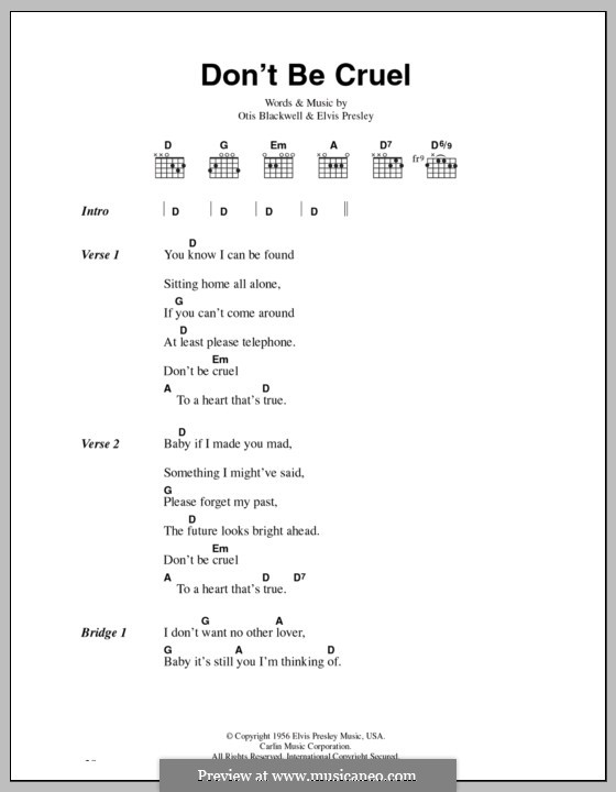 Don't Be Cruel: Lyrics and chords by Elvis Presley, Otis Blackwell