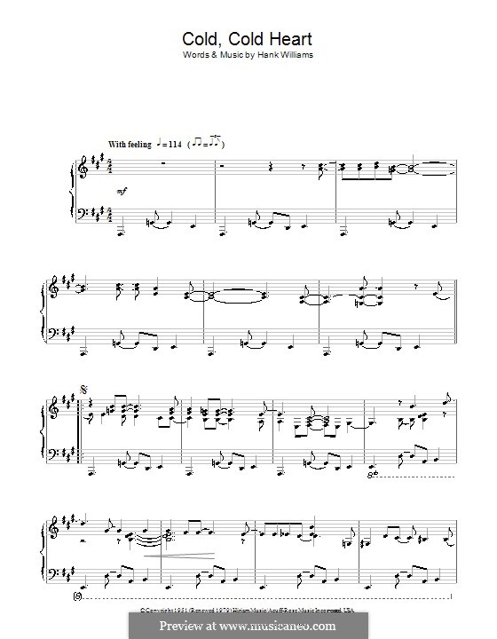 Cold, Cold Heart by H. Williams sheet music on MusicaNeo