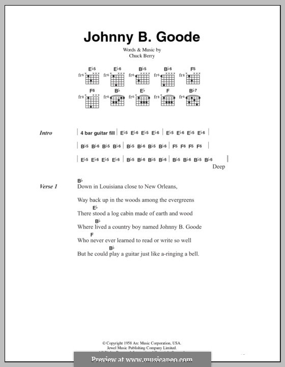 Johnny B. Goode: Lyrics and chords by Chuck Berry