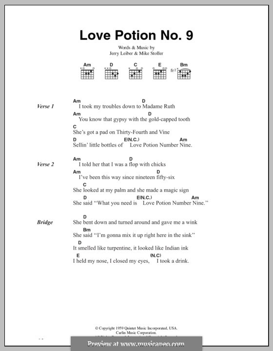 Love Potion Number 9 (The Searchers): Lyrics and chords by Jerry Leiber, Mike Stoller