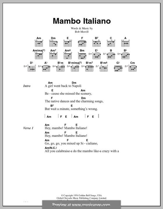 Mambo Italiano: Lyrics and chords by Bob Merrill