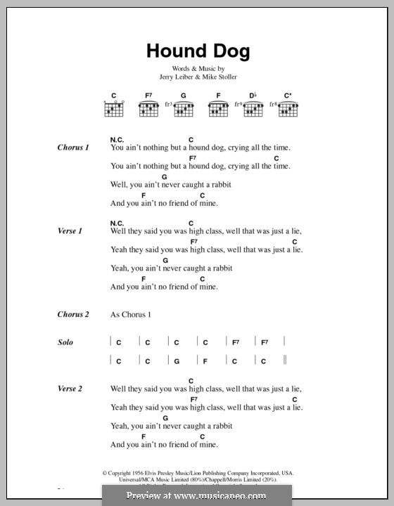 Hound Dog (Elvis Presley): Lyrics and chords by Jerry Leiber, Mike Stoller