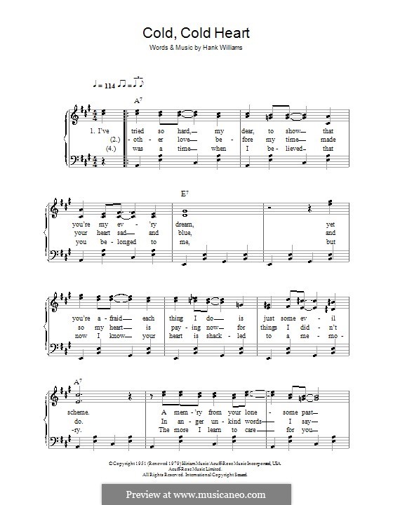 Cold, Cold Heart by H. Williams sheet music on MusicaNeo