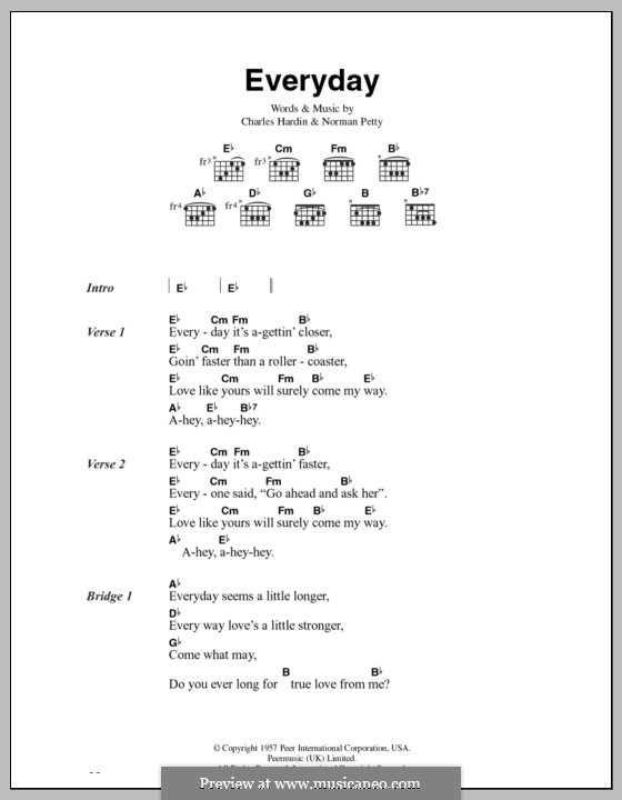 Everyday (Buddy Holly): Lyrics and chords by Charles Hardin, Norman Petty