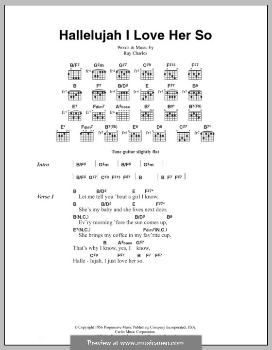 Hallelujah I Love Her So: Lyrics and chords by Ray Charles