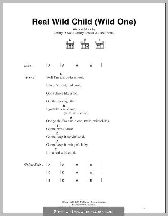 Real Wild Child (Wild One): Lyrics and chords by Dave Owens, Johnny Greenan, Johnny O'Keefe