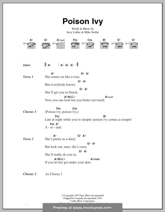 Poison Ivy: Lyrics and chords (The Hollies) by Jerry Leiber, Mike Stoller