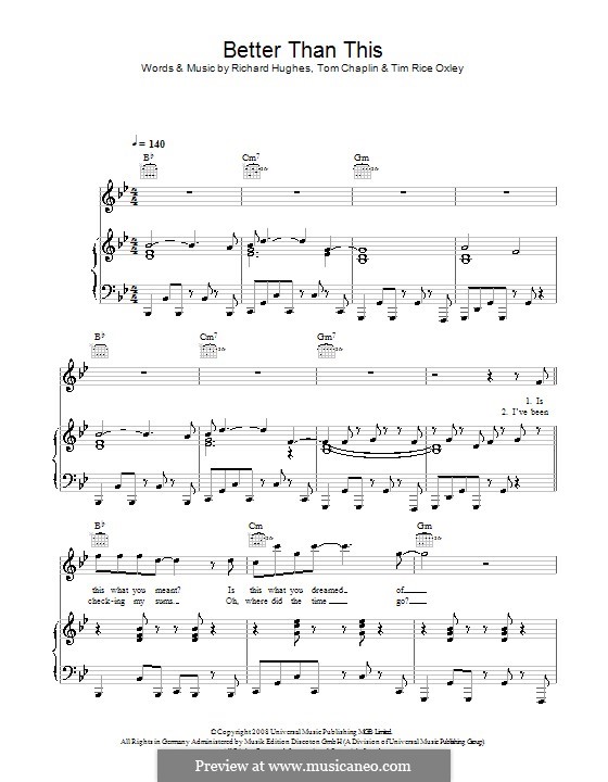 Better Than This (Keane) by R. Hughes, T.R. Oxley, T. Chaplin on MusicaNeo