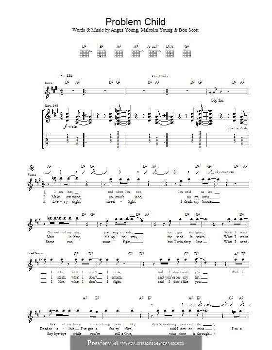 Problem Child (AC/DC): For guitar with tab by Angus Young, Bon Scott, Malcolm Young