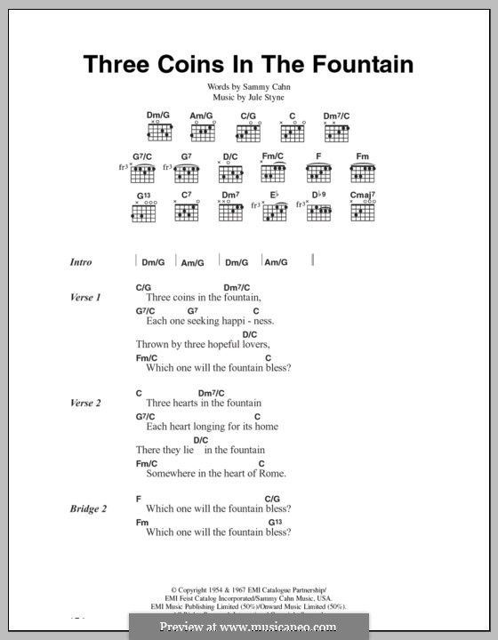 Three Coins in the Fountain (Frank Sinatra): Lyrics and chords by Jule Styne