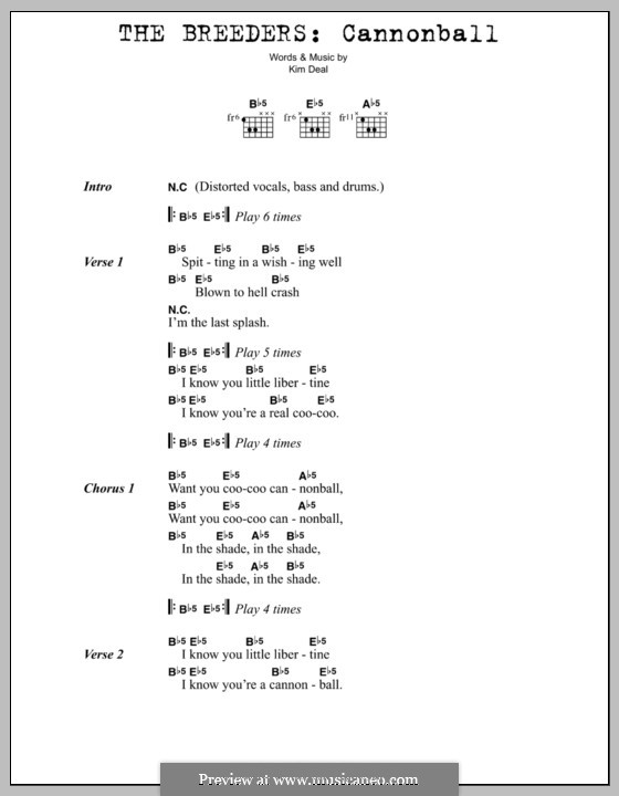 Cannonball (The Breeders): Lyrics and chords by Kim Deal