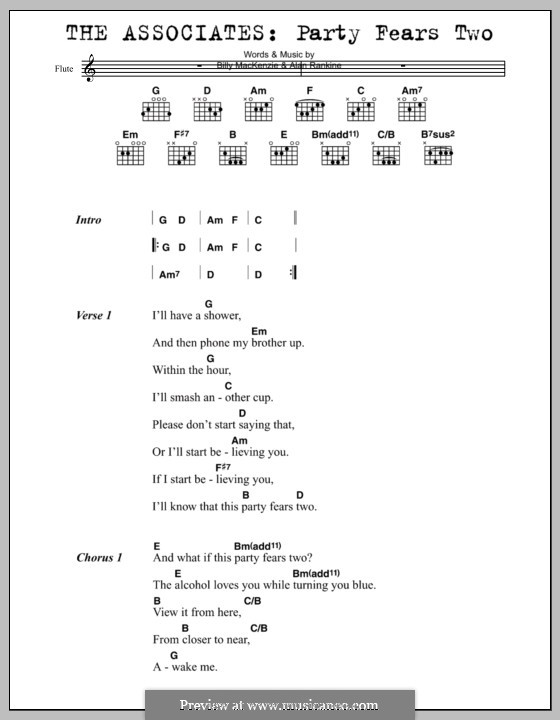 Party Fears Two (The Associates): Lyrics and chords by Alan Rankine, Billy MacKenzie