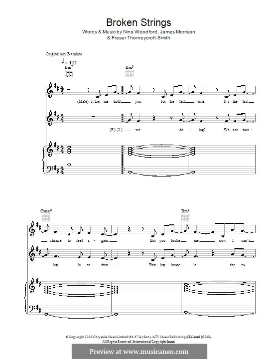 Broken Strings (James Morrison feat. Nelly Furtado): For voice and piano (or guitar) by Fraser T. Smith, James Morrison, Nina Woodford