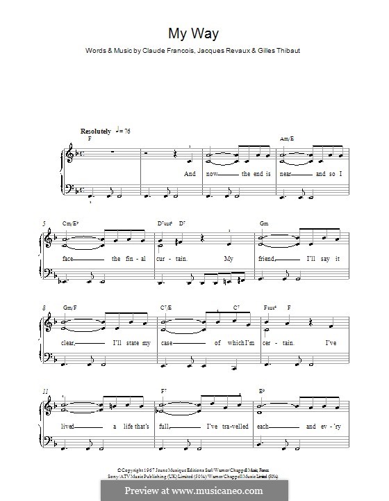 My Way: For easy piano (Frank Sinatra) by Claude Francois, Jacques Revaux