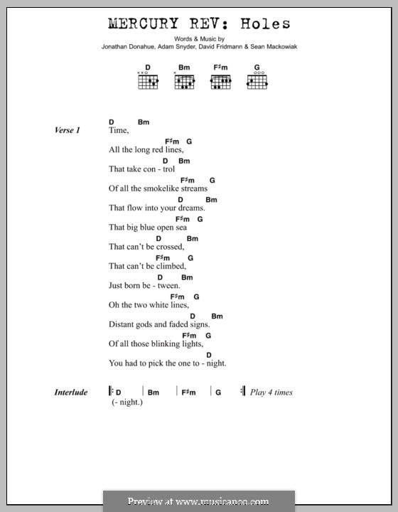 Holes (Mercury Rev): Lyrics and chords by Adam Snyder, Grasshopper, David Friedman, Jonathan Donahue