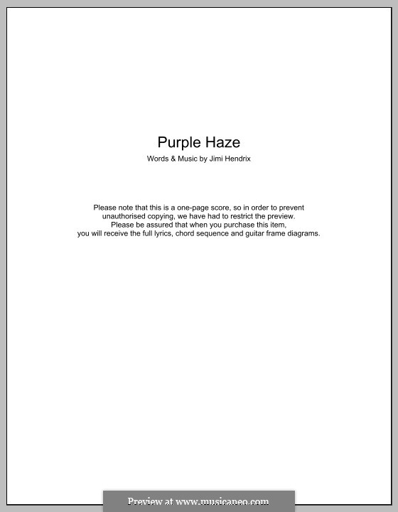 Purple Haze by J. Hendrix - sheet music on MusicaNeo