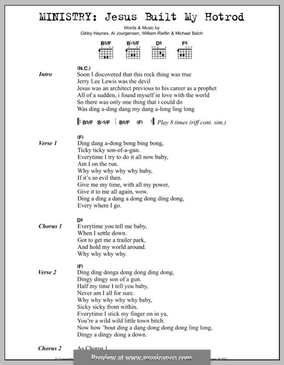 Jesus Built My Hotrod (Ministry): Lyrics and chords by Al Jourgensen, Gibby Haynes, Michael Balch, William Rieflin