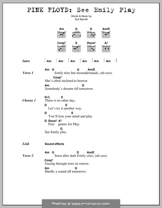 See Emily Play (Pink Floyd): Lyrics and chords by Syd Barrett