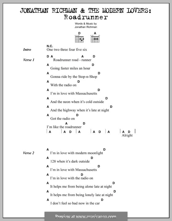 Roadrunner: Lyrics and chords by Jonathan Richman