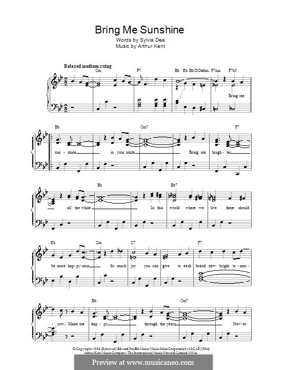 Bring Me Sunshine: For voice and piano by Arthur Kent