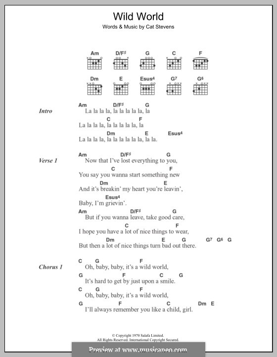 Wild World: Lyrics and chords by Cat Stevens