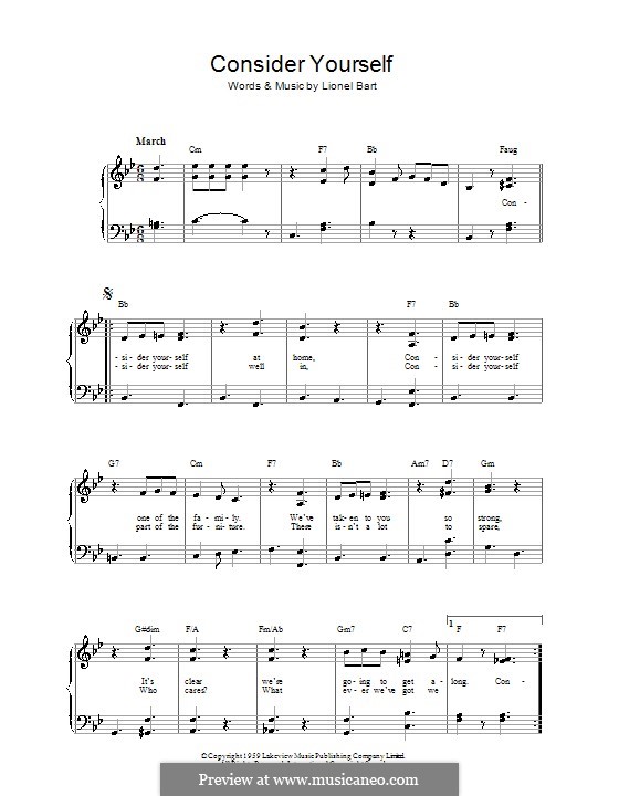 Consider Yourself (from Oliver!): For voice and piano by Lionel Bart