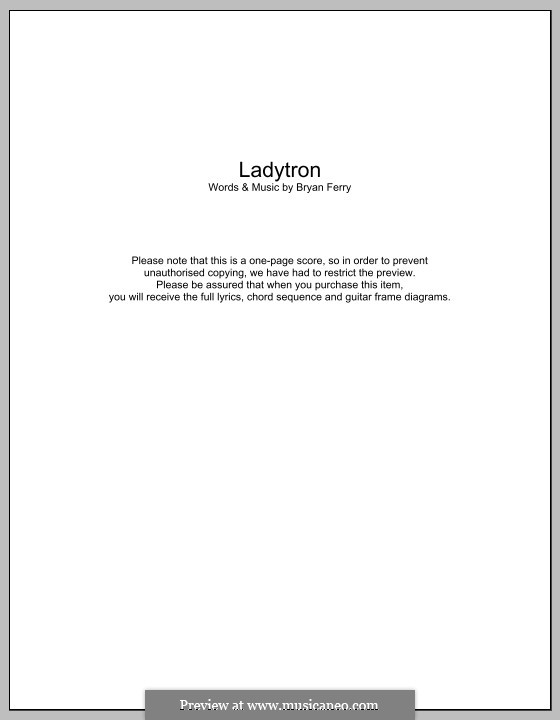 Ladytron (Roxy Music) by B. Ferry sheet music on MusicaNeo