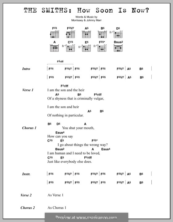 How Soon is Now?: Lyrics and chords by Morrissey, Johnny Marr