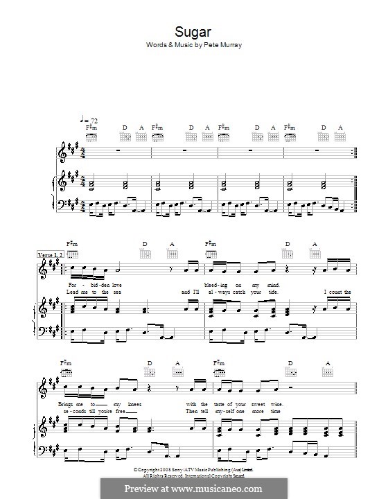 Sugar: For voice and piano (or guitar) by Pete Murray.