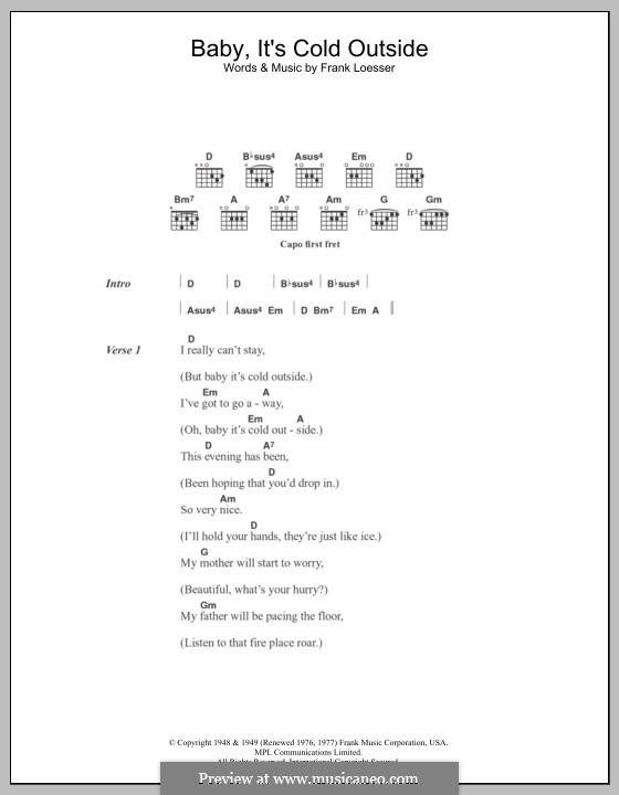 Vocal version: Lyrics and chords by Frank Loesser