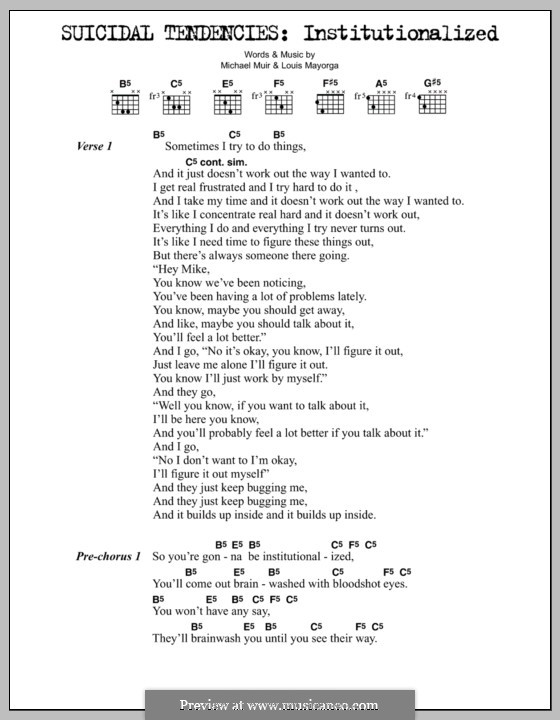 Institutionalized (Suicidal Tendencies): Lyrics and chords by Amery Smith, Louiche Mayorga, Mike Muir