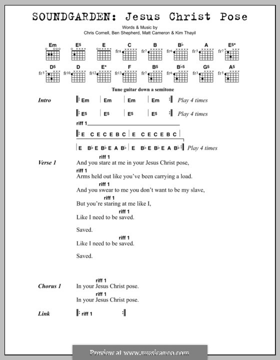 Jesus Christ Pose (Soundgarden): Lyrics and chords by Hunter Benedict Shepherd, Chris Cornell, Kim Thayil, Matt Cameron