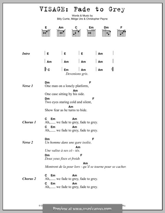 Fade to Grey (Visage): Lyrics and chords by Billy Currie, Christopher Payne, Midge Ure
