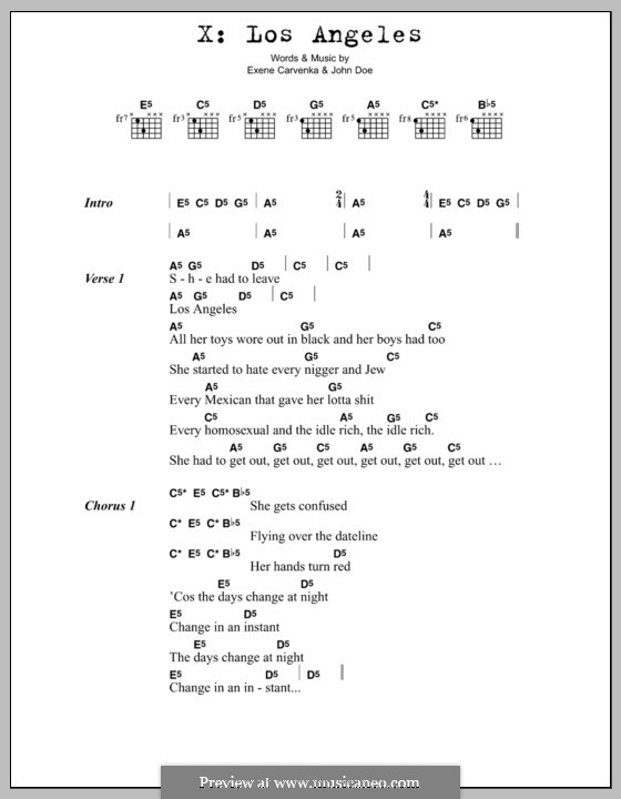 Los Angeles: Lyrics and chords by Exene Carvenka, John Doe