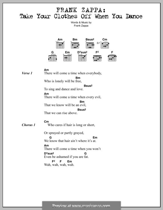 Take Your Clothes Off When You Dance: Lyrics and chords by Frank Zappa