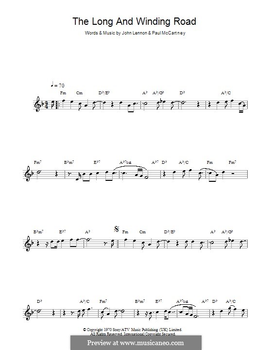 The Long and Winding Road (The Beatles): For saxophone by John Lennon, Paul McCartney