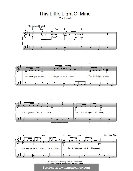 This Little Light of Mine (Printable scores): For voice and piano (or guitar) by folklore