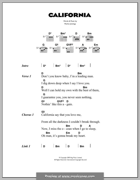 California (The Kooks): Lyrics and chords by Marlon Jennings