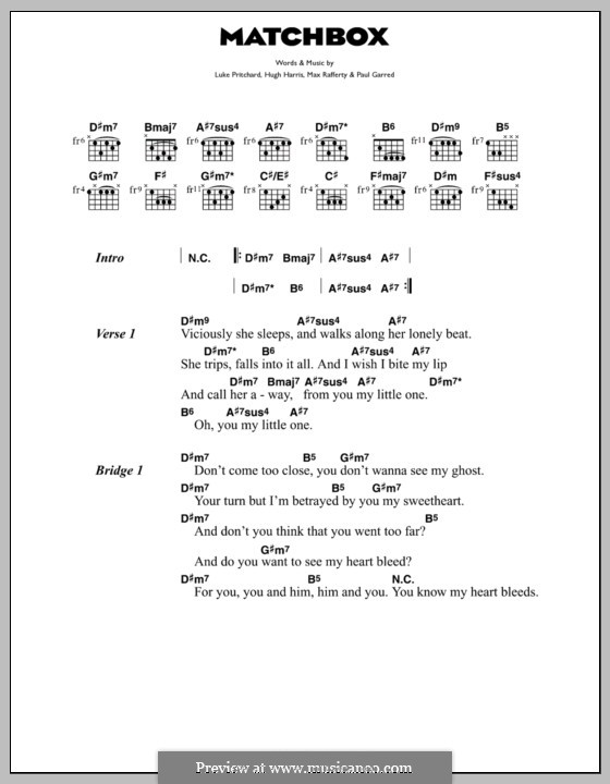 Matchbox (The Kooks): Lyrics and chords by Hugh Harris, Luke Pritchard, Max Rafferty, Paul Garred