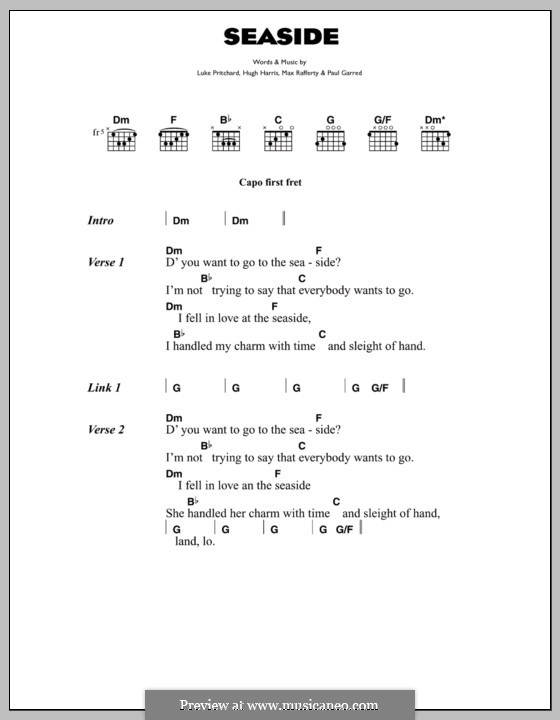 Seaside (The Kooks): Lyrics and chords by Hugh Harris, Luke Pritchard, Max Rafferty, Paul Garred
