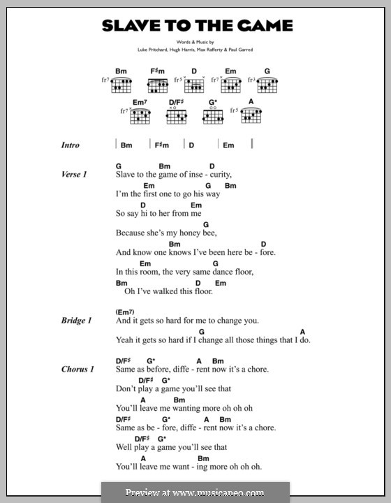 Slave to the Game (The Kooks): Lyrics and chords by Hugh Harris, Luke Pritchard, Max Rafferty, Paul Garred