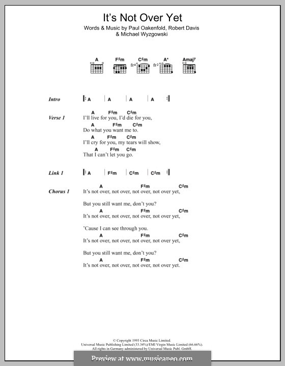 It's Not Over Yet (Klaxons): Lyrics and chords by Michael Wyzgowski, Paul Oakenfold, Robert Davis