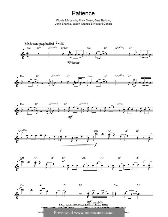 Patience (Take That): For saxophone by Gary Barlow, Howard Donald, Jason Orange, John M Shanks, Mark Owen