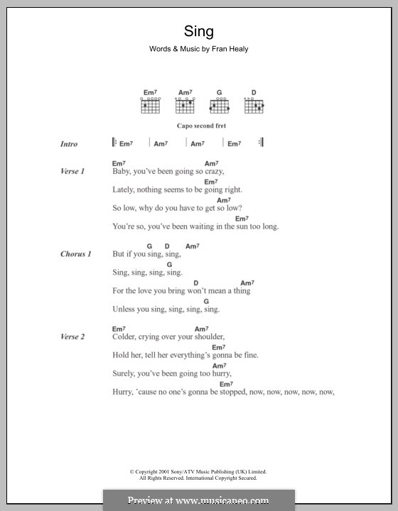 Синг синг текст. Sing Sing Sing аккорды. Sing Sing Sing Ноты. Текст песни Sing Sing Sing. Travis Sing.